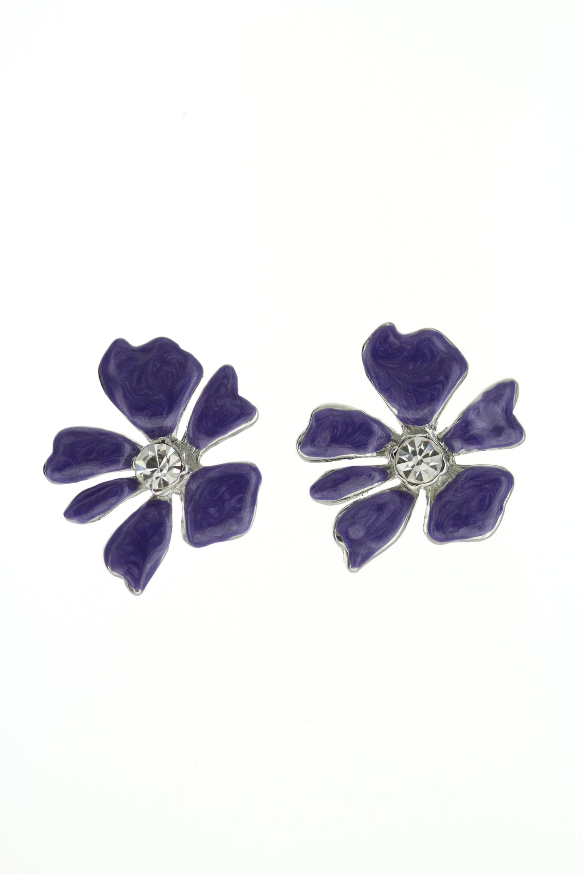 7207E S-PUR Wholesale Women&#39;s Purple Stud Flower Earrings