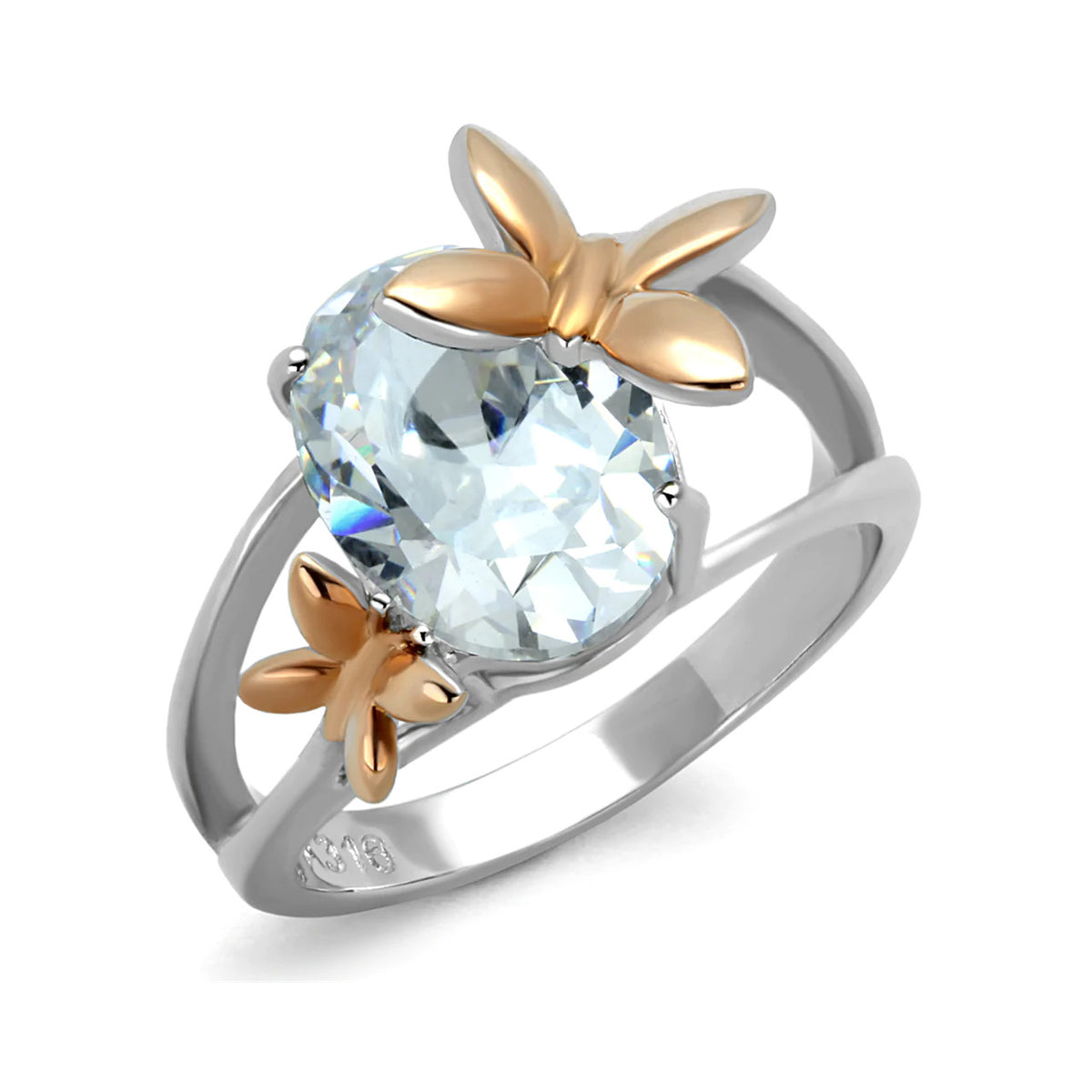 CJE2135 Two-Tone Oval CZ Butterfly Ring.