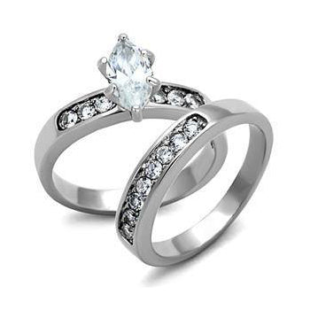 CJG1386 Wholesale Marquise Cut Stacked Stainless Steel CZ Ring