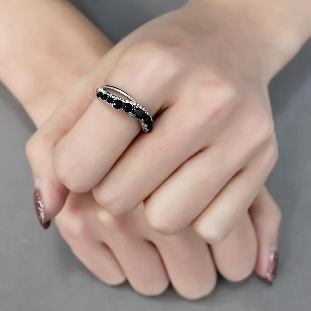 CJ269 Wholesale Women&#39;s Stainless Steel AAA Grade CZ in Black Diamond Minimal Ring