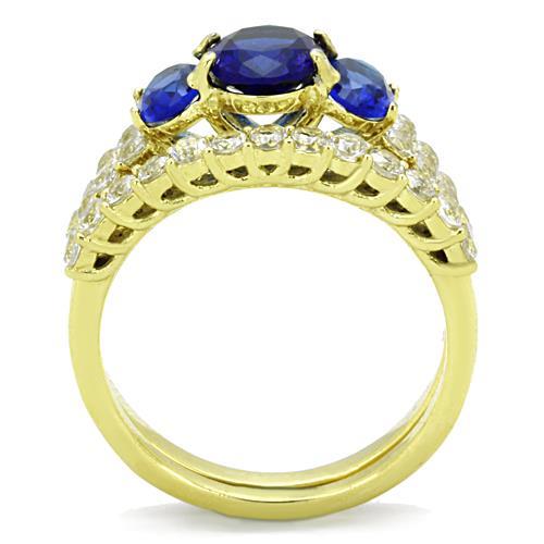 CJ1720 Wholesale Women&#39;s Stainless Steel IP Gold Glass Montana Wedding Ring Set