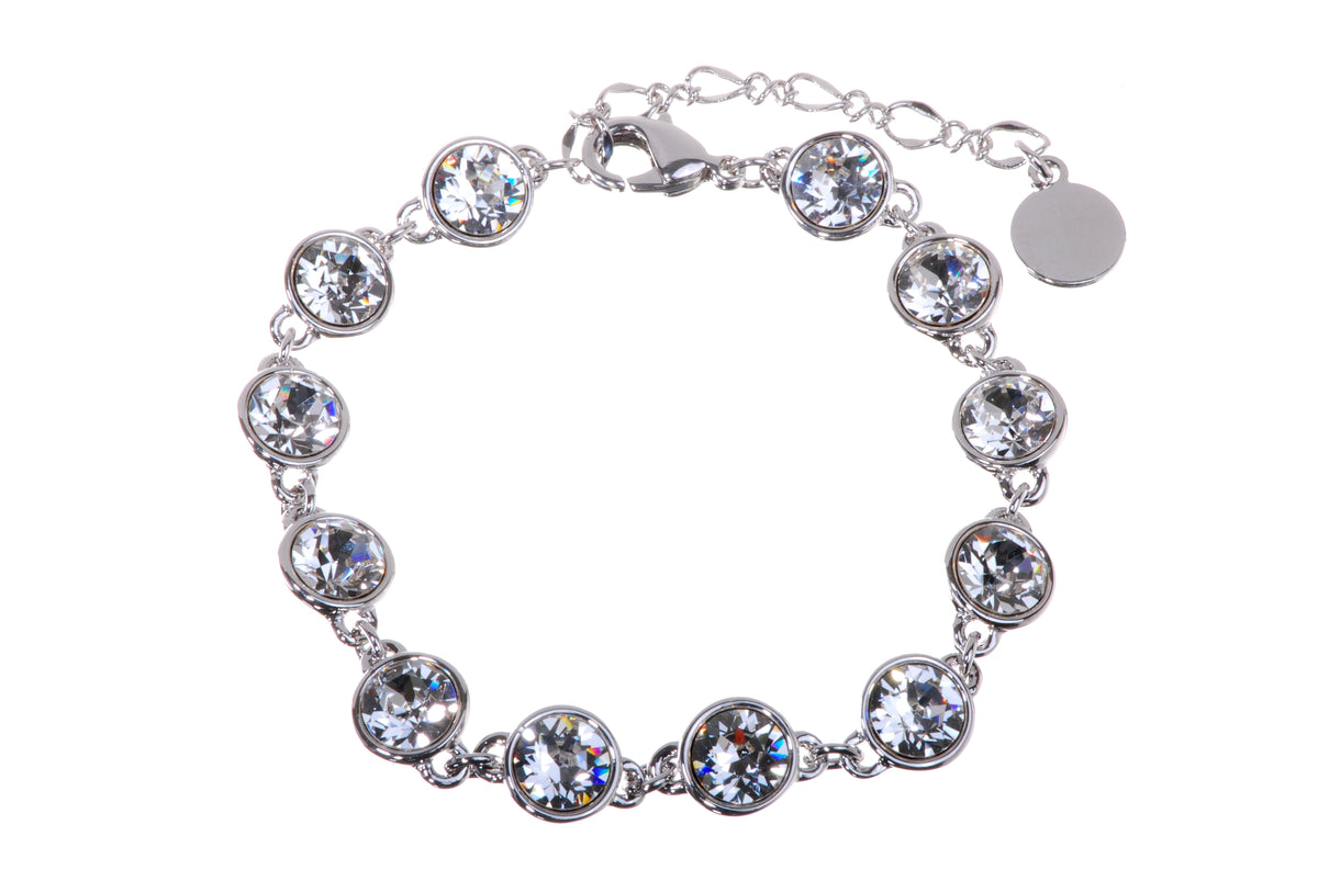 B7101 Brilliant Round Swarovski Elements Crystal &amp; Rhodium Chain Bracelet