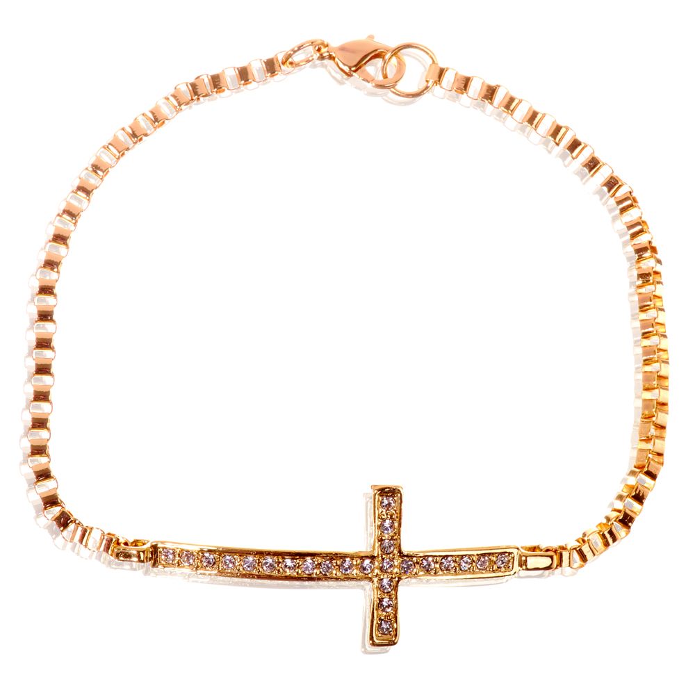 B7114 18K Gold Plated Sideways Cross Bracelet