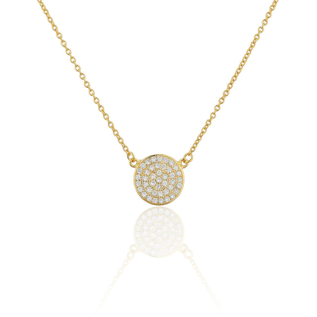 SN1004R-GL Women&#39;s Gold Plated Sterling Silver CZ Pave Disc Necklace