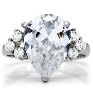 CJ141TK Wholesale Stainless Steel Clear Pear Cut Crystal Cubic Zirconia Ring