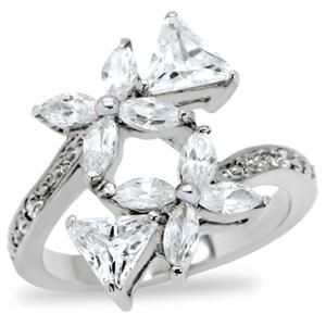 CJ151TK Wholesale Stainless Steel Clear Cubic Zirconia Floral Cluster Ring