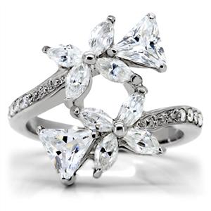CJ151TK Wholesale Stainless Steel Clear Cubic Zirconia Floral Cluster Ring