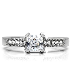 CJ154TK Wholesale Stainless Steel Princess Cut Cubic Zirconia Vintage Inspired Engagement Ring