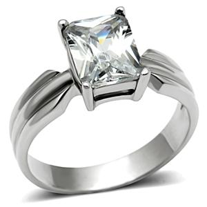 CJ405 Wholesale Stainless Steel Ring with Emerald Cut Cubic Zirconia Solitaire