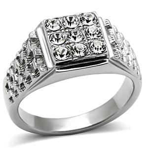 CJ429 Wholesale Etched Stainless Steel Crystal Ring