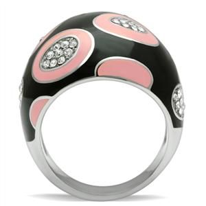 CJ614S Wholesale Black and Pink Abstract Stainless Steel Ring