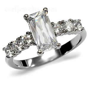 CJ7687OS Wholesale - Stainless Steel CZ Baguette Engagement Ring