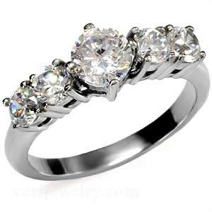 CJ7688OS Wholesale - Stainless Steel CZ Round Engagement Ring