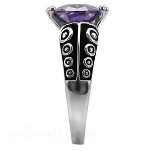 CJ7702OS Wholesale - Stainless Steel Ornate Oval Amethyst CZ Cocktail Ring