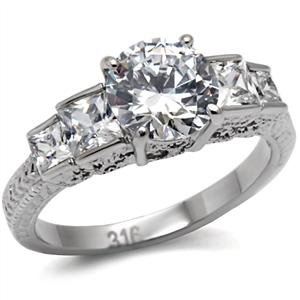 CJ7747OS Wholesale Stainless Steel Round Cubic Zirconia Intricately Raised Setting Engagement Ring
