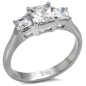 CJ7748OS Wholesale Stainless Steel Square Princess Cubic Zirconia Past, Present &amp; Future Ring