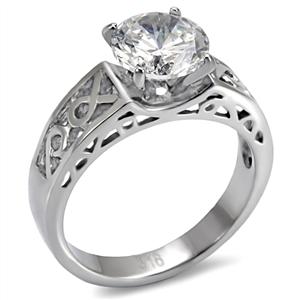 CJ7759OS Wholesale Stainless Steel Round Cubic Zirconia Intricately Designed Setting Engagement Ring