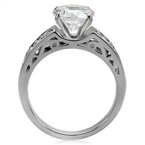 CJ7759OS Wholesale Stainless Steel Round Cubic Zirconia Intricately Designed Setting Engagement Ring