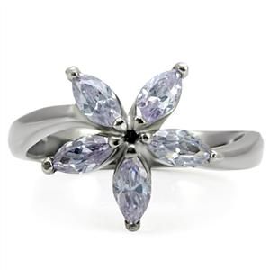 CJ7774OS Wholesale Stainless Steel Light Amethyst Cubic Zirconia Flower Ring