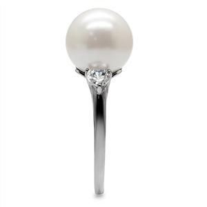 CJ7780OS Wholesale Stainless Steel White Pearl Raised Setting Cocktail Ring