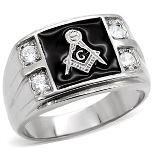 CJ7879OS Wholesale Stainless Steel 4-Stone Masonic Men&#39;s Ring