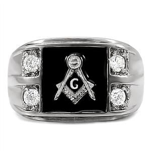 CJ7879OS Wholesale Stainless Steel 4-Stone Masonic Men&#39;s Ring
