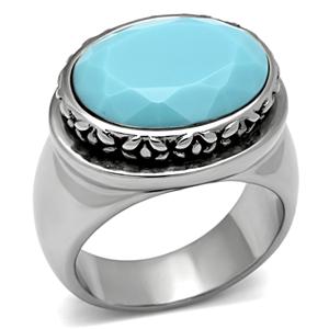 CJ927SP Wholesale Oval Aqua Marine Synthetic Stainless Steel High Polished Ring