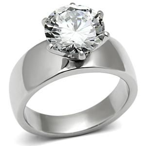 CJ932SP Wholesale Round CZ Stainless Steel High Polished Engagement Ring