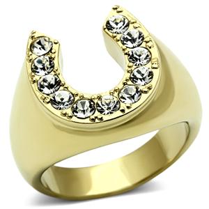 CJG1112 Wholesale Horseshoe Top Grade Crystal IP Gold Plated Stainless Steel Men&#39;s Fashion Ring