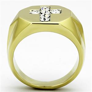 CJG1219 Wholesale Crystal IP Gold Cross Stainless Steel Men&#39;s Ring