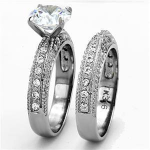 CJG1244 Wholesale Brilliant Round CZ Stainless Steel Stacked Engagement Ring