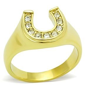 CJG1405 Wholesale Gold Plated Stainless Steel Channeled CZ Horseshoe Ring
