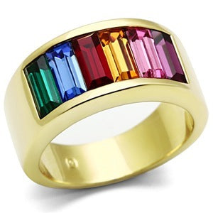CJG1463 Wholesale Baguette Rainbow Gold Plated Stainless Steel Ring