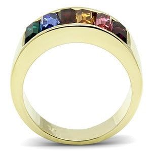 CJG1463 Wholesale Baguette Rainbow Gold Plated Stainless Steel Ring