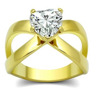 CJG1469 Wholesale Heart Cut Gold Plated Stainless Steel Solitaire CZ Engagement Ring