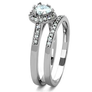 CJG1498 Wholesale CZ Stainless Steel Halo Heart Wedding Ring Set