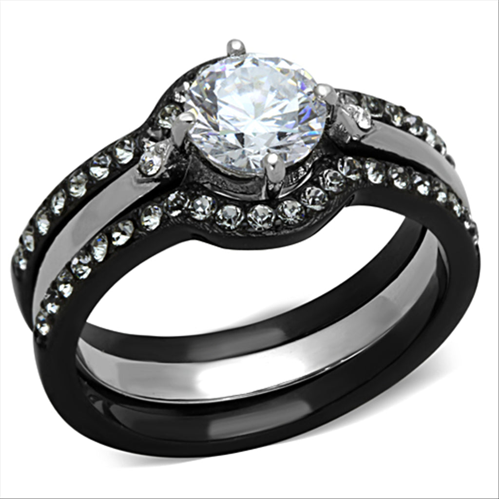 CZ Two Tone Round Cut Stainless Steel Wedding Ring Set