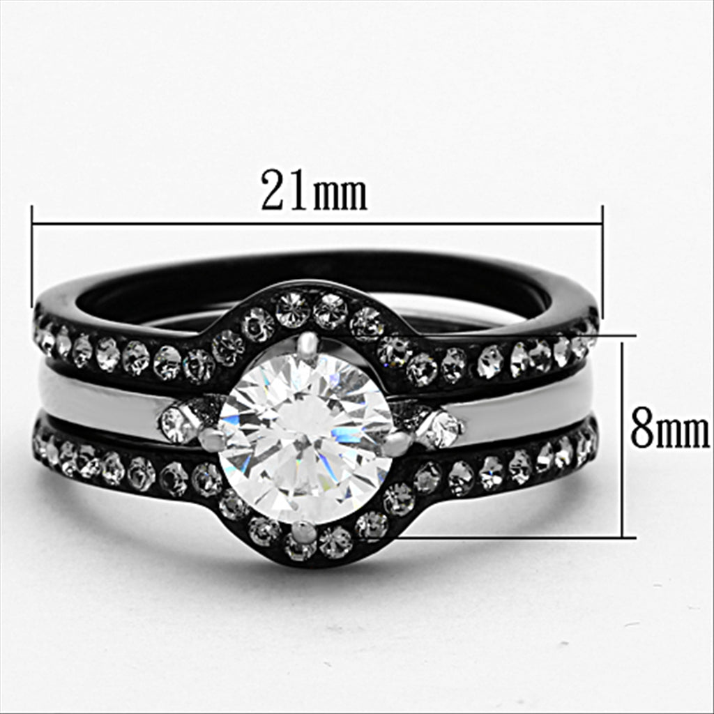 CZ Two Tone Round Cut Stainless Steel Wedding Ring Set