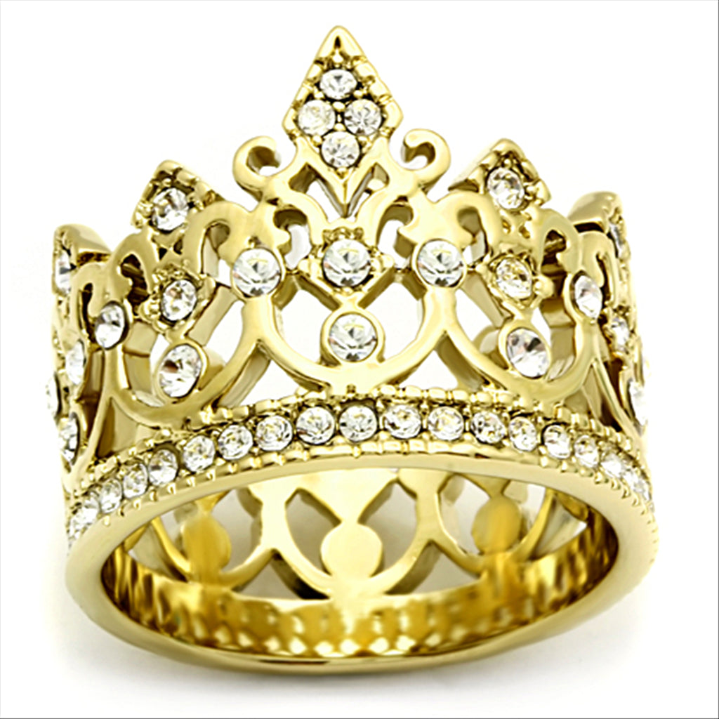 CJG2079 Stainless Steel Top Grade Crystal IP Gold Crown Ring