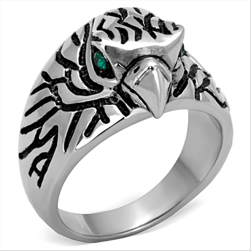 CJG2166 Wholesale Men&#39;s Stainless Steel Top Grade Crystal Emerald Sparrow Ring