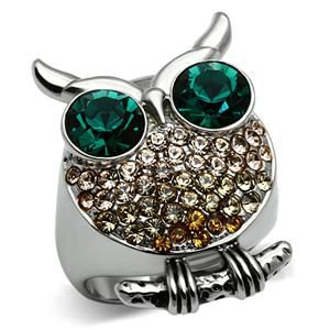 CJG2453 Wholesale Women&#39;s Stainless Steel Top Grade Crystal Emerald Green Owl Ring