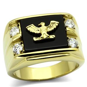 CJG2492 Wholesale Men&#39;s Stainless Steel Ring IP Gold Semi-Precious Jet Eagle Ring