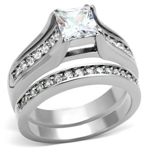 CJG2596 Wholesale Women&#39;s Stainless Steel AAA Grade CZ Wedding Ring Set