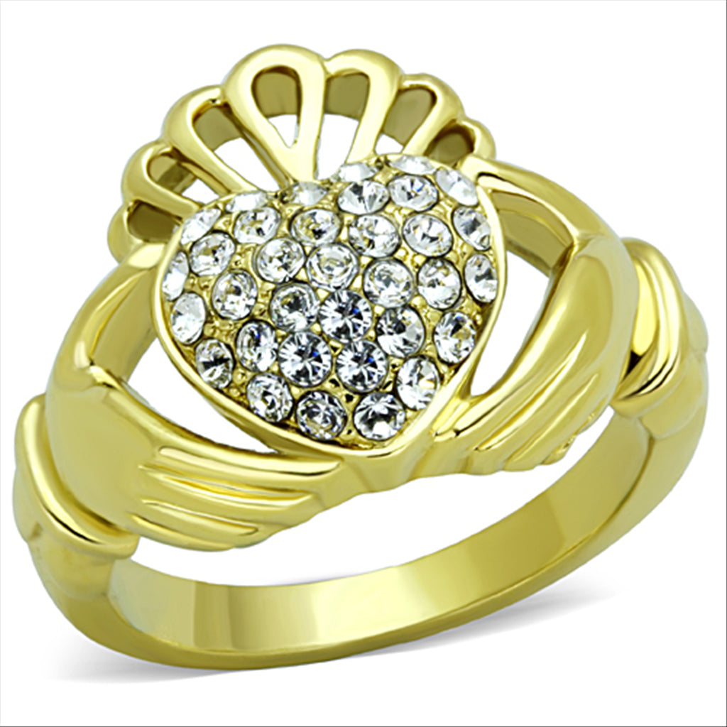CJG2631 Gold Lust Pave Crystal Claddagh Ring