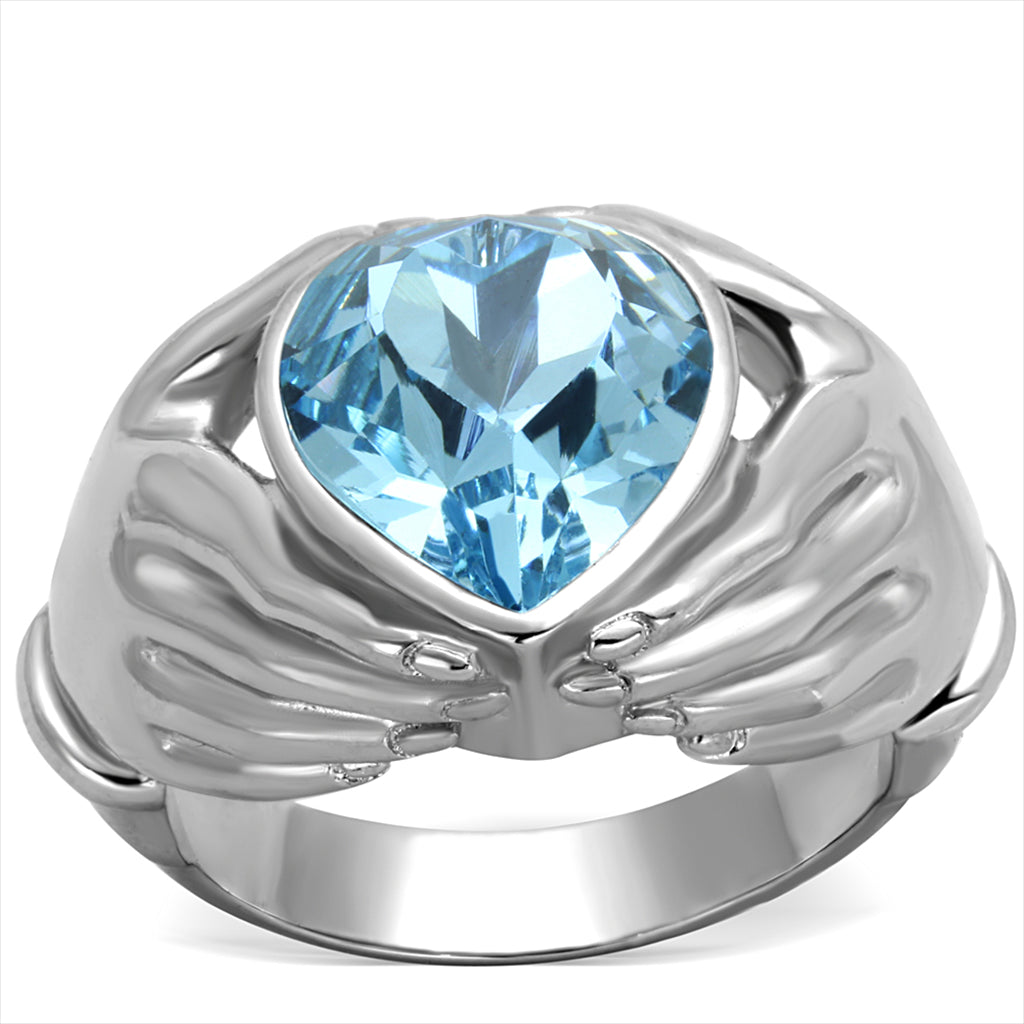 CJG2714 Loving Arms Aquamarine Crystal Stainless Steel Ring