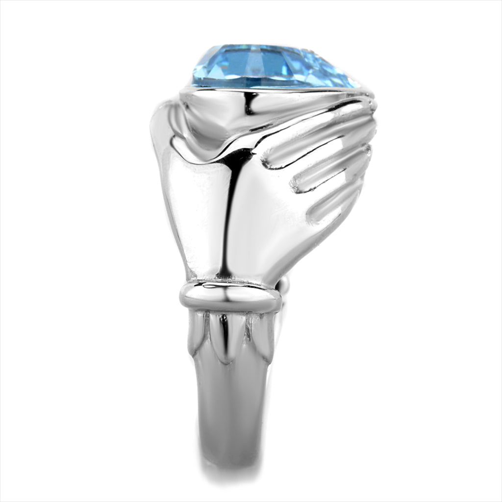 CJG2714 Loving Arms Aquamarine Crystal Stainless Steel Ring
