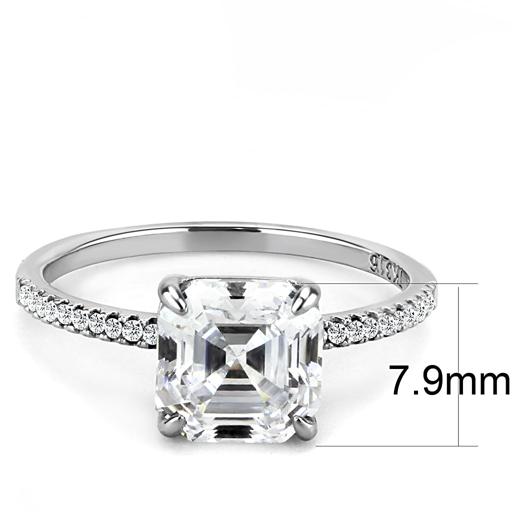 CJ008 Wholesale Women&#39;s Stainless Steel Square Cut Cubic Zirconia Clear Solitaire Engagement Ring