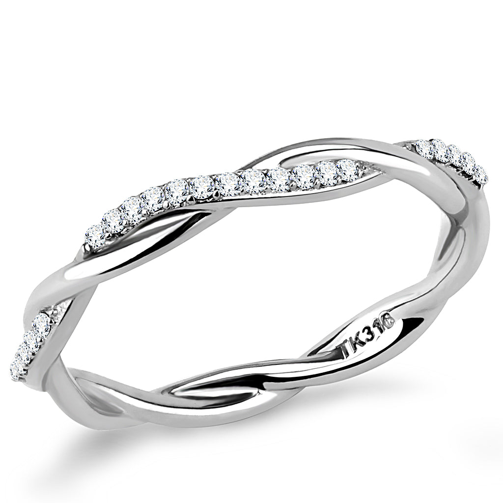 Wholesale Women&#39;s Stainless Steel AAA Grade Cubic Zirconia Clear Minimal Twist Ring