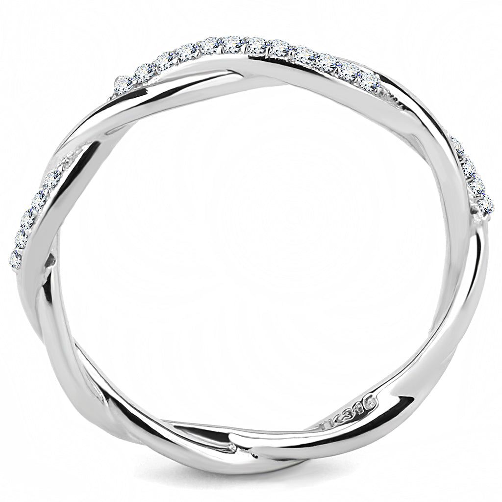 Wholesale Women&#39;s Stainless Steel AAA Grade Cubic Zirconia Clear Minimal Twist Ring