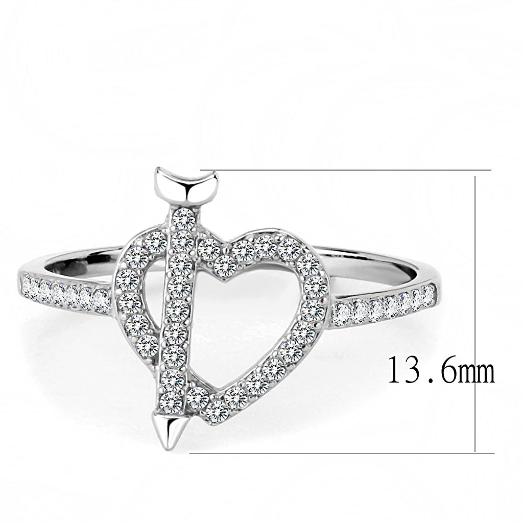 CJ052 Wholesale Women&#39;s Stainless Steel High polished AAA Grade CZ Clear Heart &amp; Arrow Ring